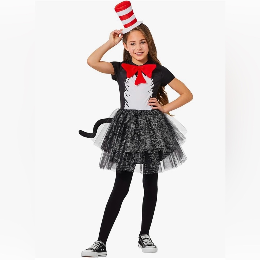 Dr. Seuss Kids Cat in the Hat Halloween costume size large (10-12), EUC,